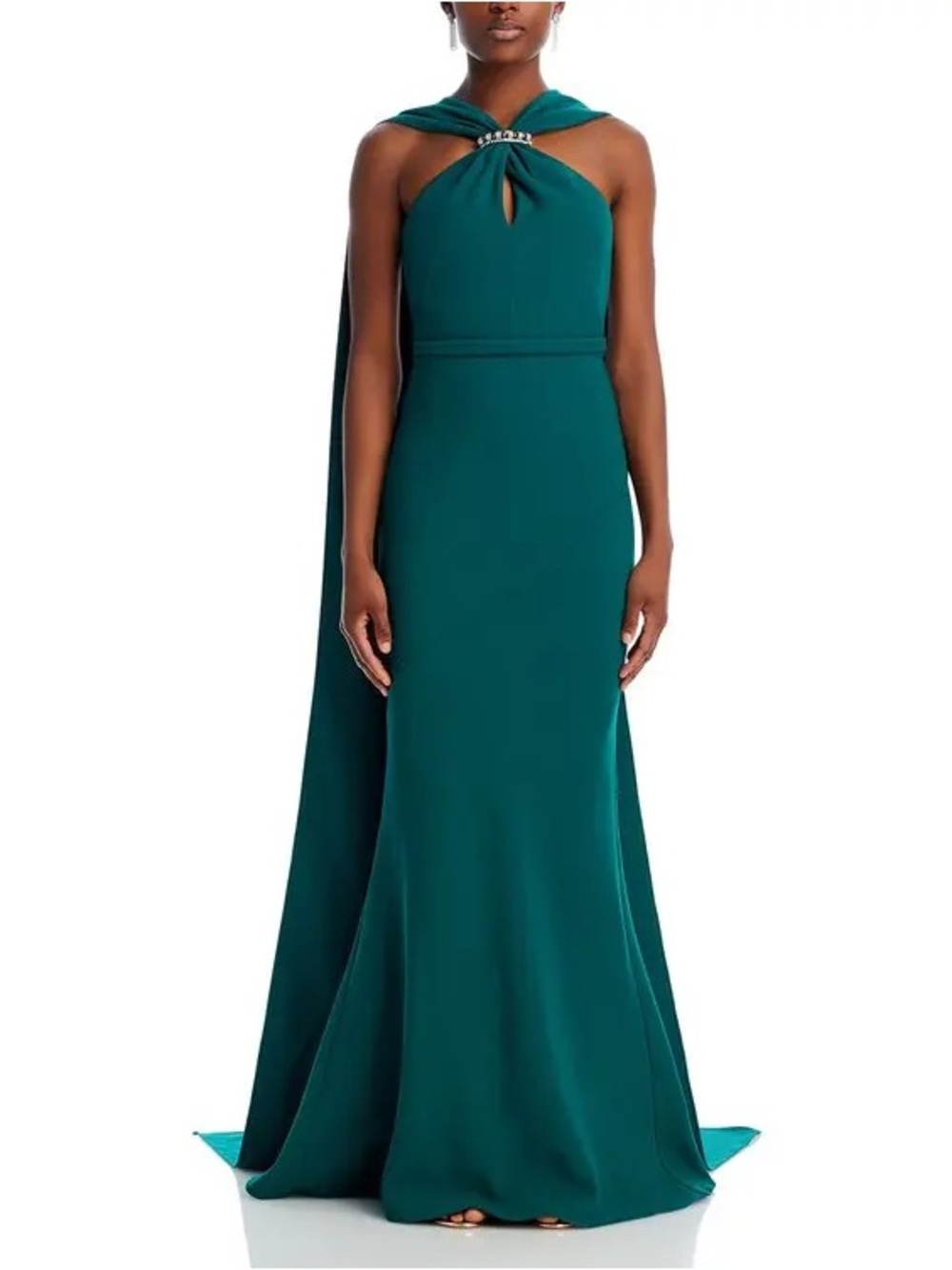 Safiyaa Lilien Sleeveless Jeweled Cape Gown Size 4 NWT Emerald